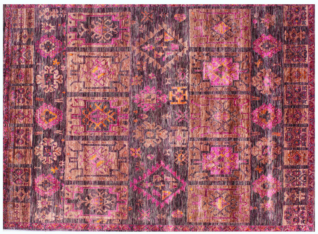 Guja rose wood wool and sari silk carpet
