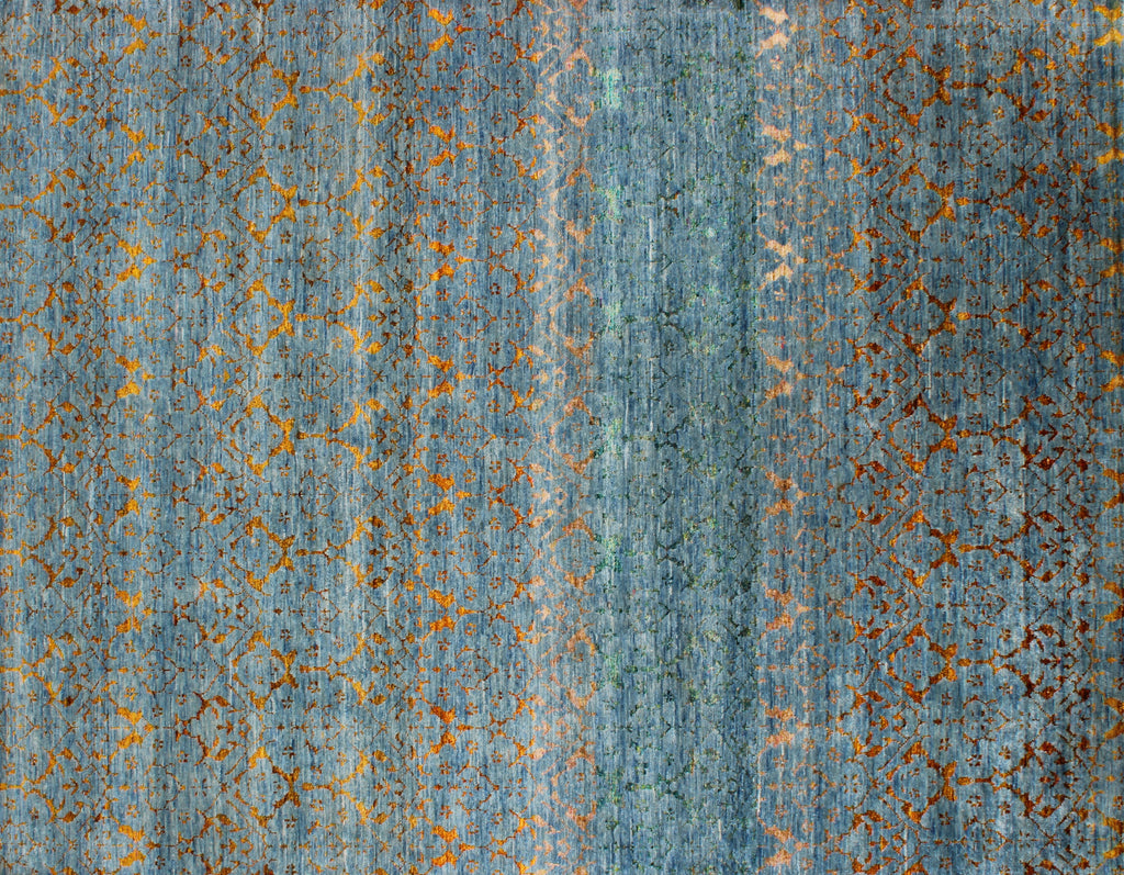 Damask Sea Saffron Wool and Sari Silk Carpet