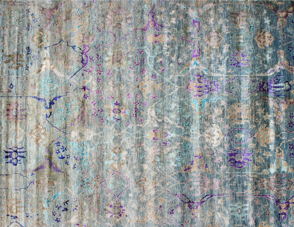 Briar Blue Lavender Wool and Sari Silk Carpet